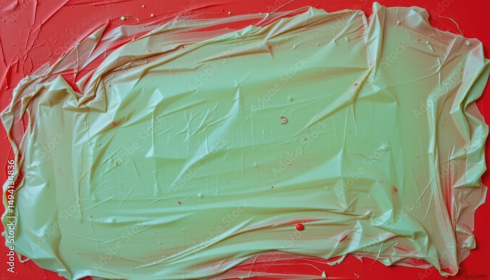Poster abstract green paint texture with vibrant red background creating a modern artistic surface
