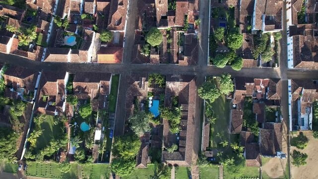 Stunning aerial view of Paraty, Rio de Janeiro, showcasing the vibrant coastal town and surrounding nature.