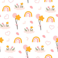 Toddler nursing and health care and hygiene products with decorative elements for baby shower design. Pattern. 
