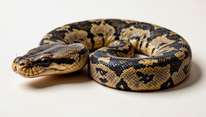 Close-Up View of Coiled Python on Neutral Background Capturing Intricate Scale Patterns