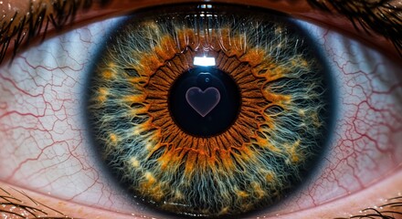 Macro eye photography with heart shaped pupil and detailed iris for medical or beauty concepts