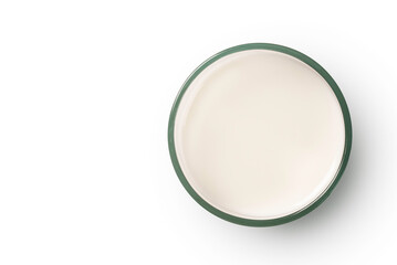Close up. Glass of milk isolated on white background. Top view
