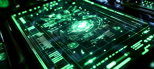 Fototapeta premium Green digital technology interface glowing