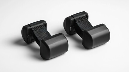 Two black seatbelt tension adjusters