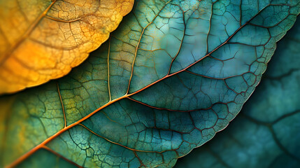 Close-up view of intricate leaf veins in autumnal tones.