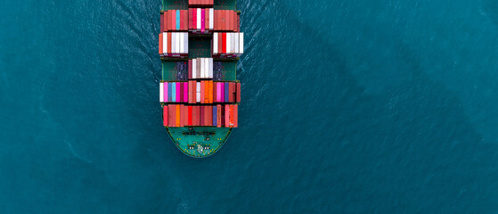 Aerial view container cargo ship international industrial, Global business import export transportation logistic by container cargo ship, Sea fright shipping industry, Container cargo freight shipping