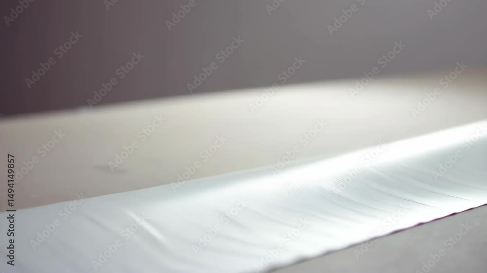 Poster close-up photograph of a textured white surface, reflecting light, showcasing abstract design and su