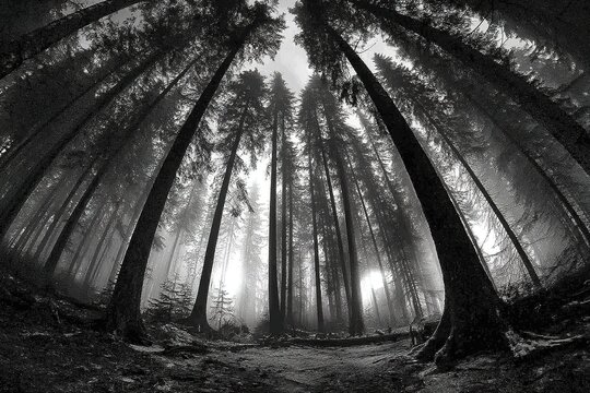 Black And White Forest Canopy Perspective