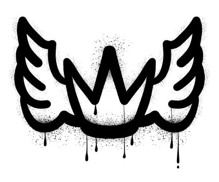 Winged crown with black spray paint graffiti
