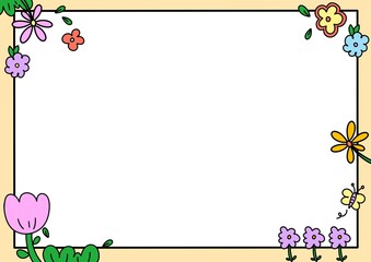 Cute flower plant hand drawn square frame background