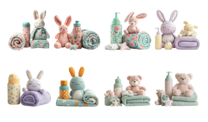 Cute Baby Accessories Collection with Pastel Colors and Soft Textures