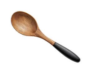 Wooden Cooking Spoon with Black Handle Isolated on White