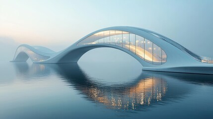 Futuristic bridge over calm water