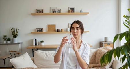 Young woman explaining a science experiment inside a contemporary living room