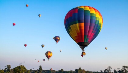 Fototapeta premium Spectacular view of colorful hot air balloons soaring in the blue sky