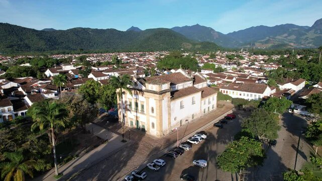Stunning aerial view of Paraty, Rio de Janeiro, showcasing the vibrant coastal town and surrounding nature.