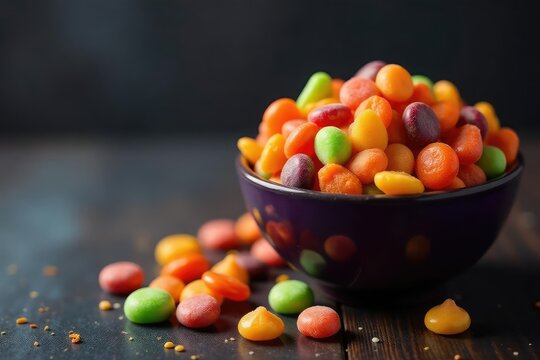 A colorful assortment of Halloween candies in a decorative bowl, ready for trick-or-treating , chocolate, night - Powered by Adobe