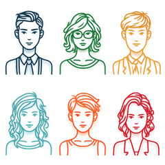 Set of diverse gender identity icons featuring male, female, and transgender individuals in various styles and expressions