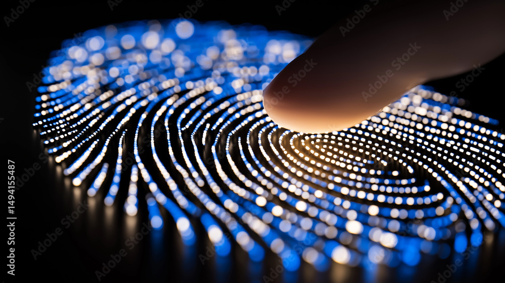 Poster fingerprint scanning technology: a close-up shot of a finger interacting with advanced biometric sca