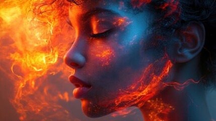 Fiery Portrait: A Surreal Fusion of Woman and Flame