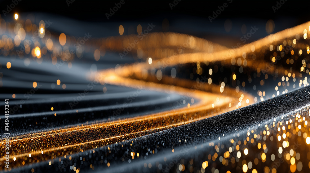 Poster digital wave: abstract visualization of data flow, depicted through vibrant light trails, showcasing