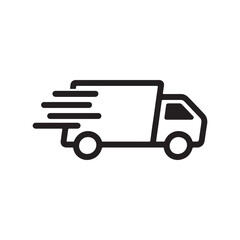 Fast Moving Shipping Delivery Truck Line Art Vector Icon – Transportation Symbol for Apps and Websites on White Background