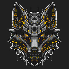 Cyberpunk Mecha Wolf Head