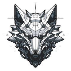 Cyberpunk Robotic Wolf Head