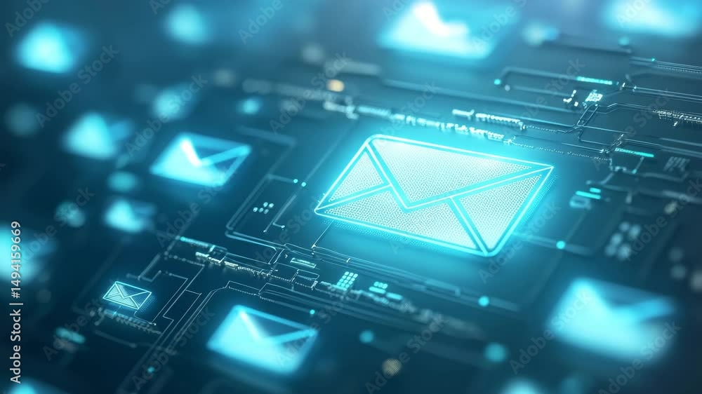 Poster close up of a blue mail button on a computer keyboard representing digital communication