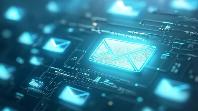 Close up of a blue mail button on a computer keyboard representing digital communication