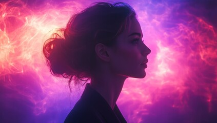 Woman profile, vibrant colors, artistic lighting