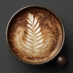 Top View of Latte Art Coffee Cup on Neutral Background