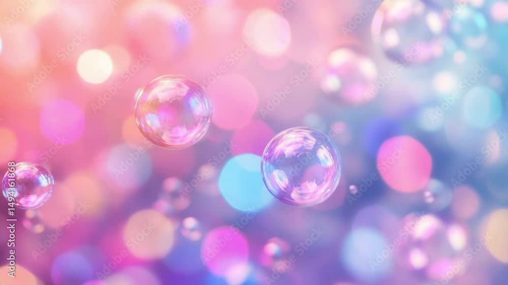 Poster abstract colorful background with floating bubbles on a soft bokeh effect for modern design projects