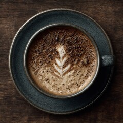 Latte Art Coffee Cup on Wooden Background