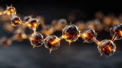 Glowing vitamin B1 molecule structure with golden rays, symbolizing scientific breakthroughs in biochemistry