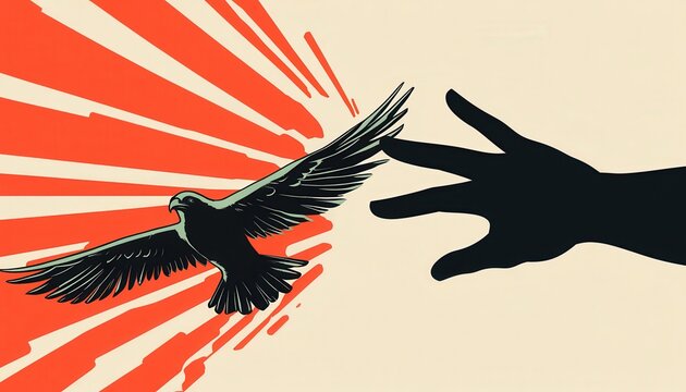 Main tendue vers un oiseau en vol