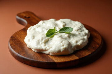 Tempting Burrata Cheese Plate on Terracotta Background: Clean Food Photography