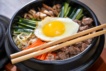 Bibimbap, a Korean mixed rice bowl