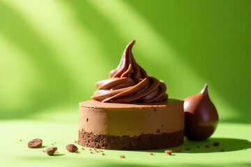Tempting Chocolate Mousse on Olive Green Background: Clean Food Photography with Natural Light