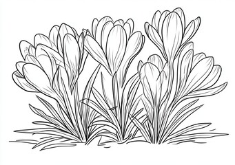 Crocus print, dessin au trait, fleurs printanières