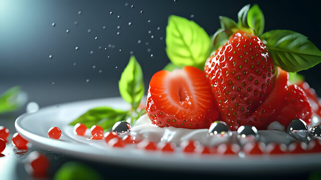 strawberry, fruit, food, red, fresh, berry, dessert, sweet, strawberries, healthy, white, milk, delicious, plate, freshness, berries, splash, diet, isolated, tasty, breakfast, green, cream, health, ju