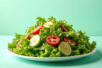 Stunning Caesar Salad Photography: Industrial Corner, Light Mint Background, Clean Style, Window Backlight, High Resolution