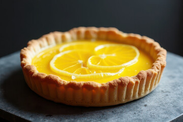 Moody Food Photography: Tempting Lemon Tart on Light Gray Background
