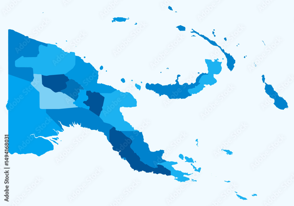 Aufkleber map of papua new guinea with regions. just a simple country border map with region division. light b