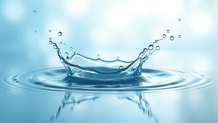 Water Drop Splash. On The Blue Background.