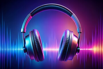 Immersive soundscape featuring vibrant headphones and colorful audio waves representing dynamic music and sound experience