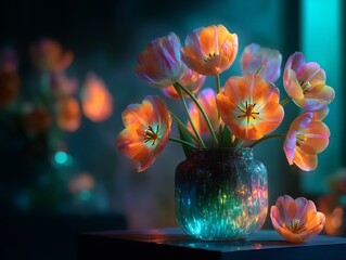 Orange Tulip Flowers in Glass Vase Still Life