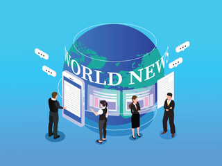 Plakat Global News and Digital Information Isometric Illustration