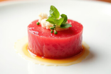 Tempting Tuna Tartare: Elegant Fine Dining Photography with Golden Hour Radiance
