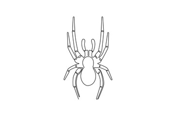 Continuous one line drawing of Spider on its web. Single line drawing illustration of Black spiders. Halloween Spiders concept vector art. Doodle line illustration.